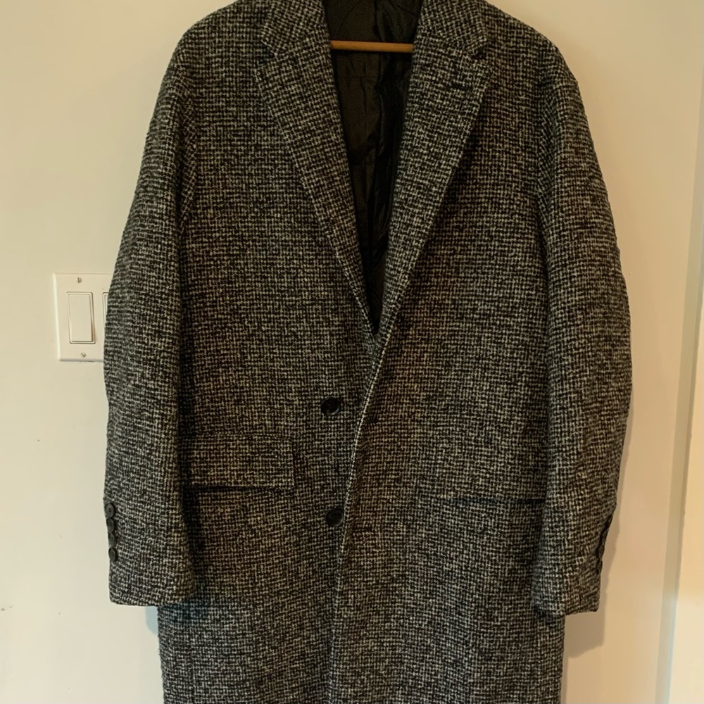 Sieg Goose Down Mens Overcoat Black Tweed Print Coat Fully Lined